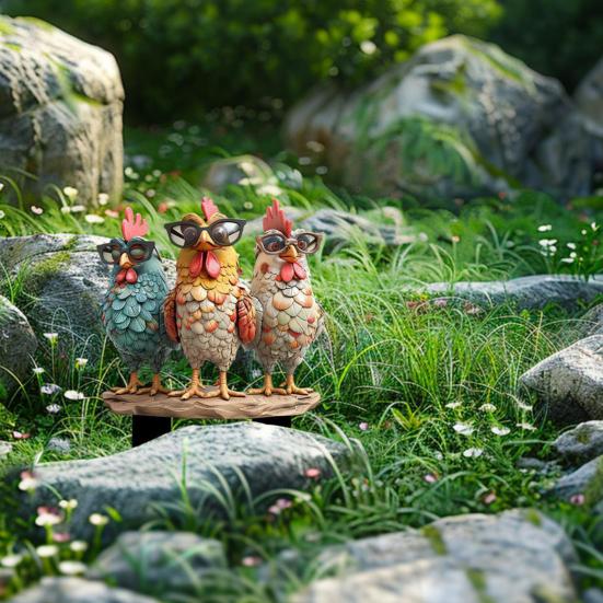 Decorative Garden Inserts Rooster Statues Waterproof UV Resistant Chickens Decorations Outdoor/Indoor Stakes