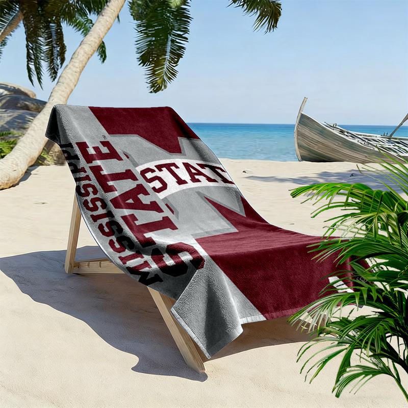 Mississippi State Bulldogs Print Beach Towel, Large Soft Quick Dry Towel for Beach Camping Swimming