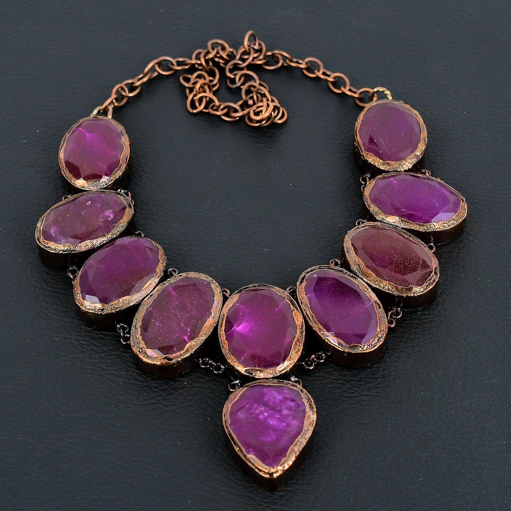 Рубиновое ожерелье, Медные гальванопластические украшения с драгоценными камнями, Ожерелье ручной работы, Удивительные украшения, Подарок для нее