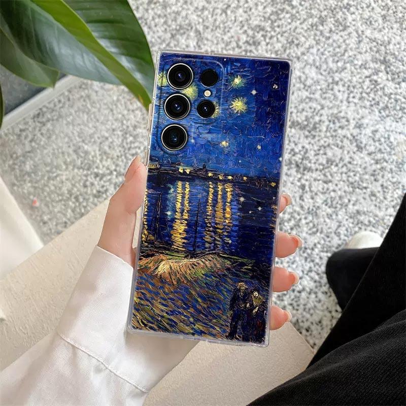 Чехол для телефона Van Gogh Миндальные цветы Подсолнух Звездная ночь Для Samsung Galaxy S25 S24 S23 S21 Ultra S20 FE S22 Plus A55 5G Прозрачная крышка