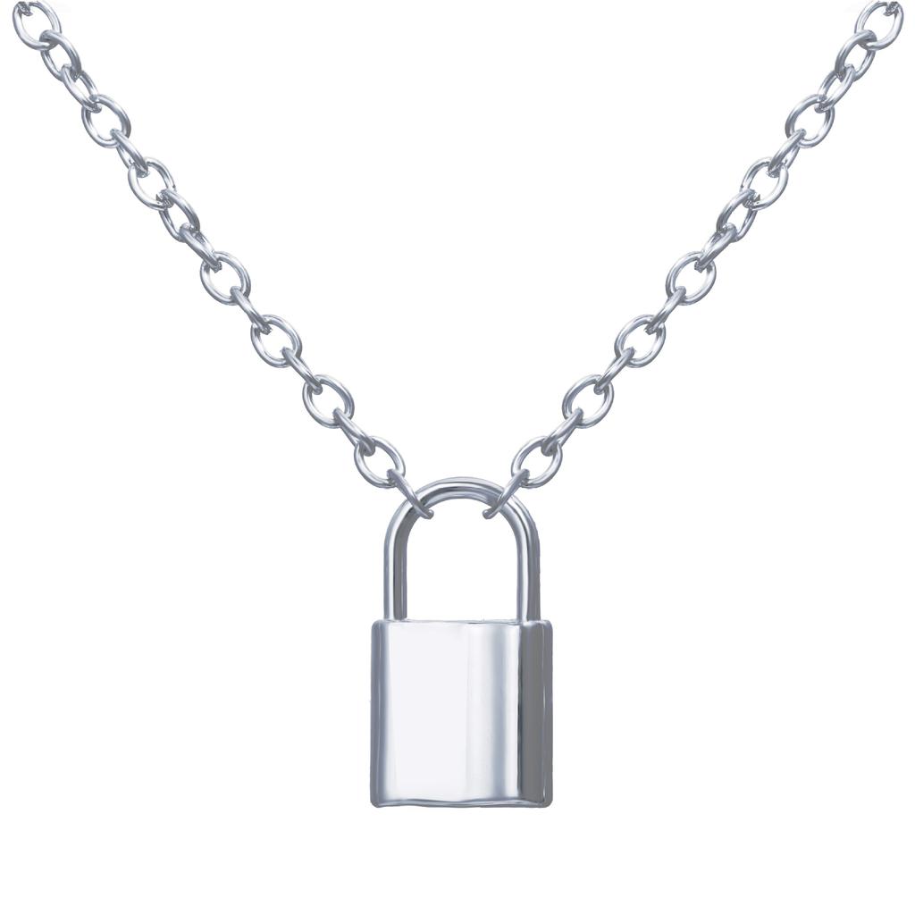 Silver Color PadLock Pendant Necklaces Link Chain Lock Necklaces Collar for Women Men