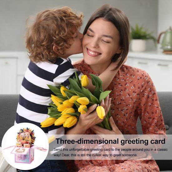 Открытка-раскладушка ко Дню матери с цветами 3D Pop Up Happy Mother's Day