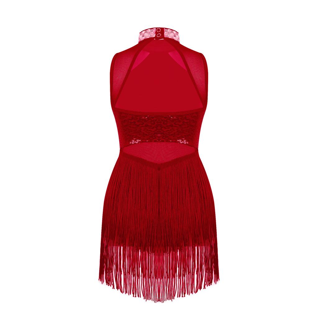 Платье для джазовых танцев с блестящими стразами и блестками для девочек, прозрачное сетчатое балетное трико с кисточками на подол, платья для выступлений на сцене, танцевальная одежда