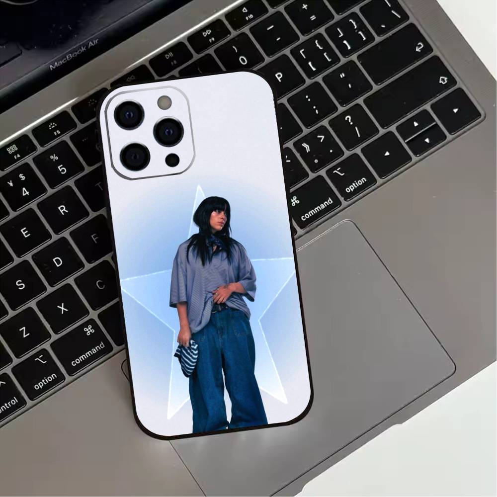 Billie B-BLUE Eilish singer Phone Case For iPhone 17,16,15,14,13,12,11 Plus,Pro Max,XS,Soft Silicone Black Cover