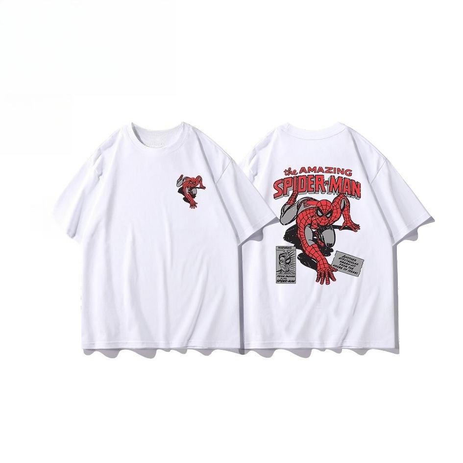 Genuine Spider-Man Cartoon Anime Flying Spider-Man American Street Trend Men's and Women's Hip Hop Short Sleeve T-Shirt