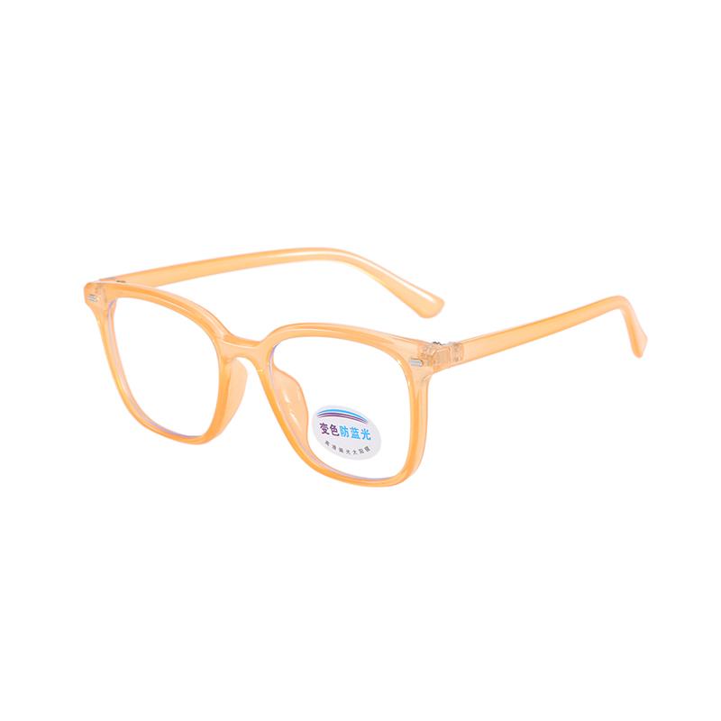 Photochromic Square Rice Nail Children's Eyeframe Color Change Anti Blue Light Flat Mirror Glasses Cute Boys And Girls