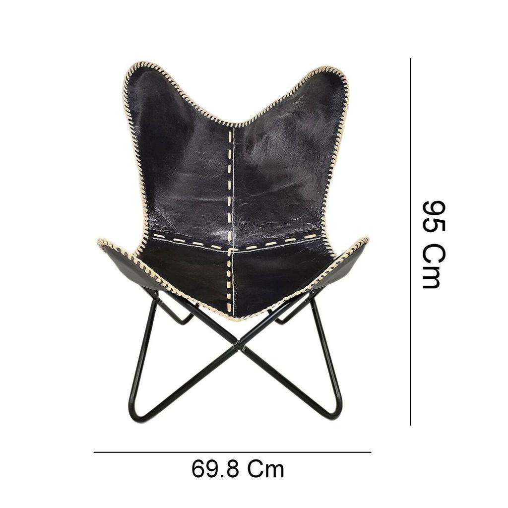 Black Leather Vintage Relax Arm Butterfly Chair Folding Seat Modern Sling Lounge