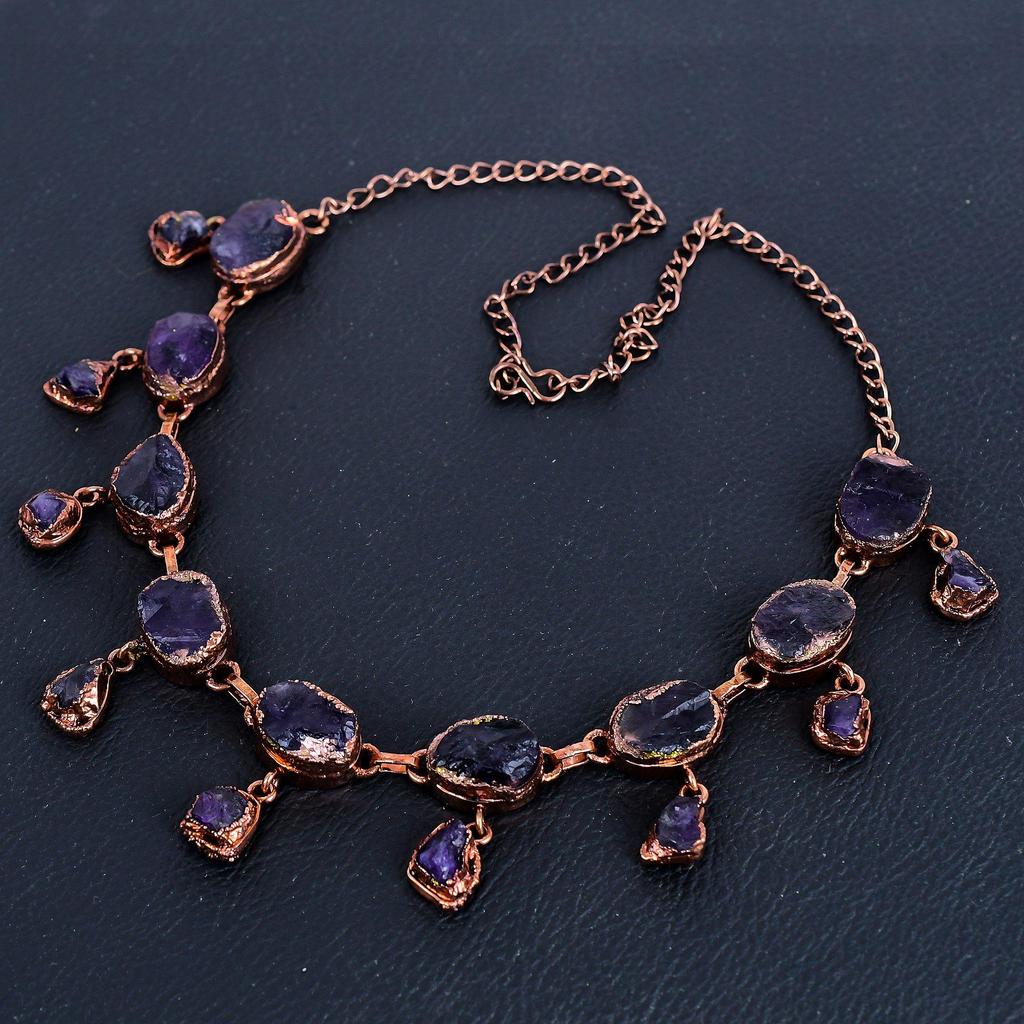 Аметистовое ожерелье, Ювелирное ожерелье из гальванизированной медью с драгоценным камнем, Ювелирные изделия ручной работы, Для подарка на годовщину