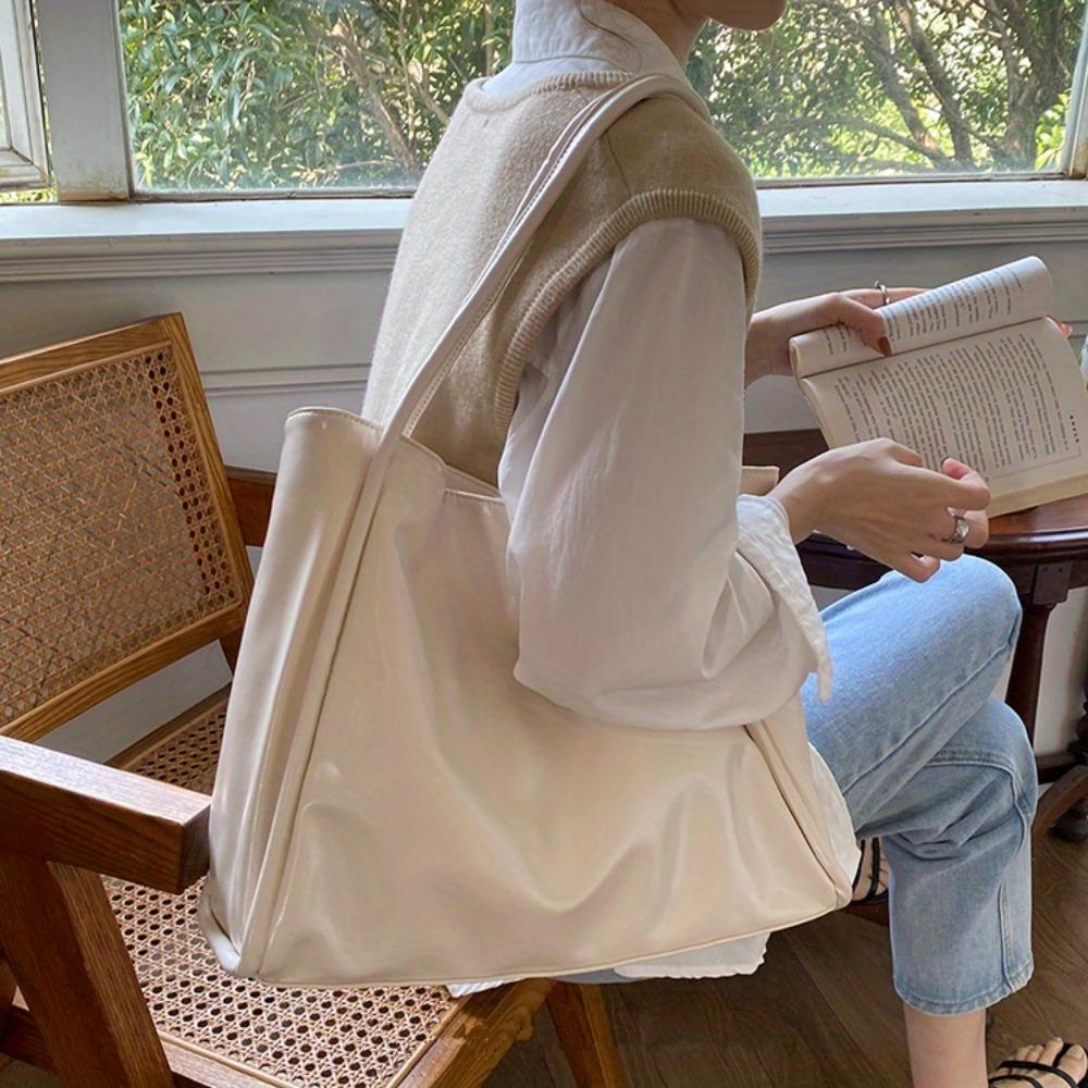 Женская минималистичная сумка-тоут, большая вместительная сумка на плечо, женская однотонная сумка для работы