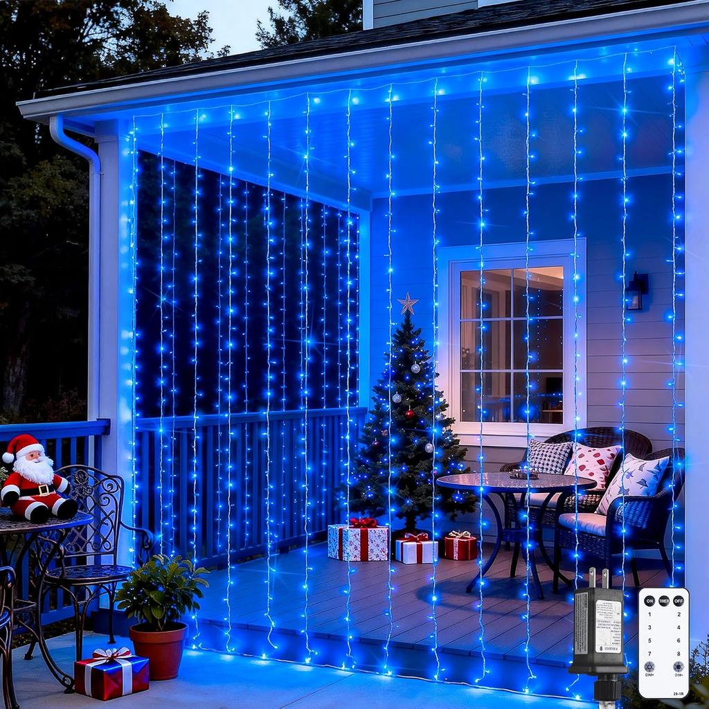 JMEXSUSS 300 LED Remote Control Curtain Lights, Plug in Fairy Curtain Lights Outdoor, Window Wall Hanging String Lights for Bedroom Indoor Dorm