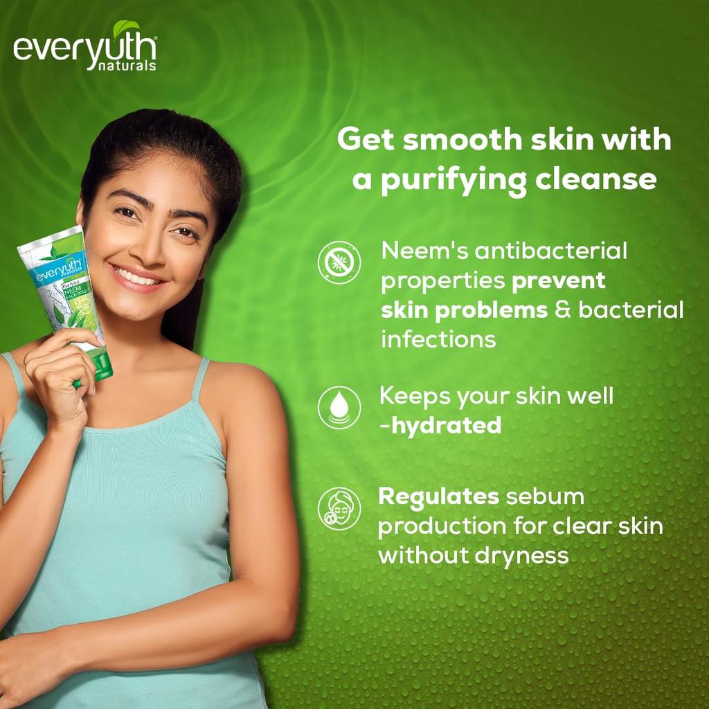 Everyuth Naturals Очищающая пенка для лица с нимом 150 г Глубокое очищение Антибактериальная Увлажняющая Формула для чистой кожи