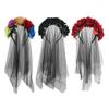 1 Pack Halloween Headband Ladies Girls Day of the Dead Red Rose Flower Tiara Flower Headband Party Hair Accessories LXY