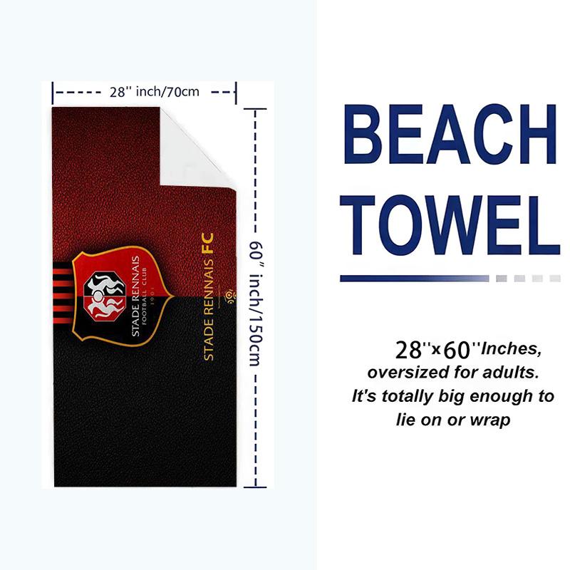 Stade Rennes FC Print Beach Towel, Large Soft Quick Dry Towel for Beach Camping Swimming