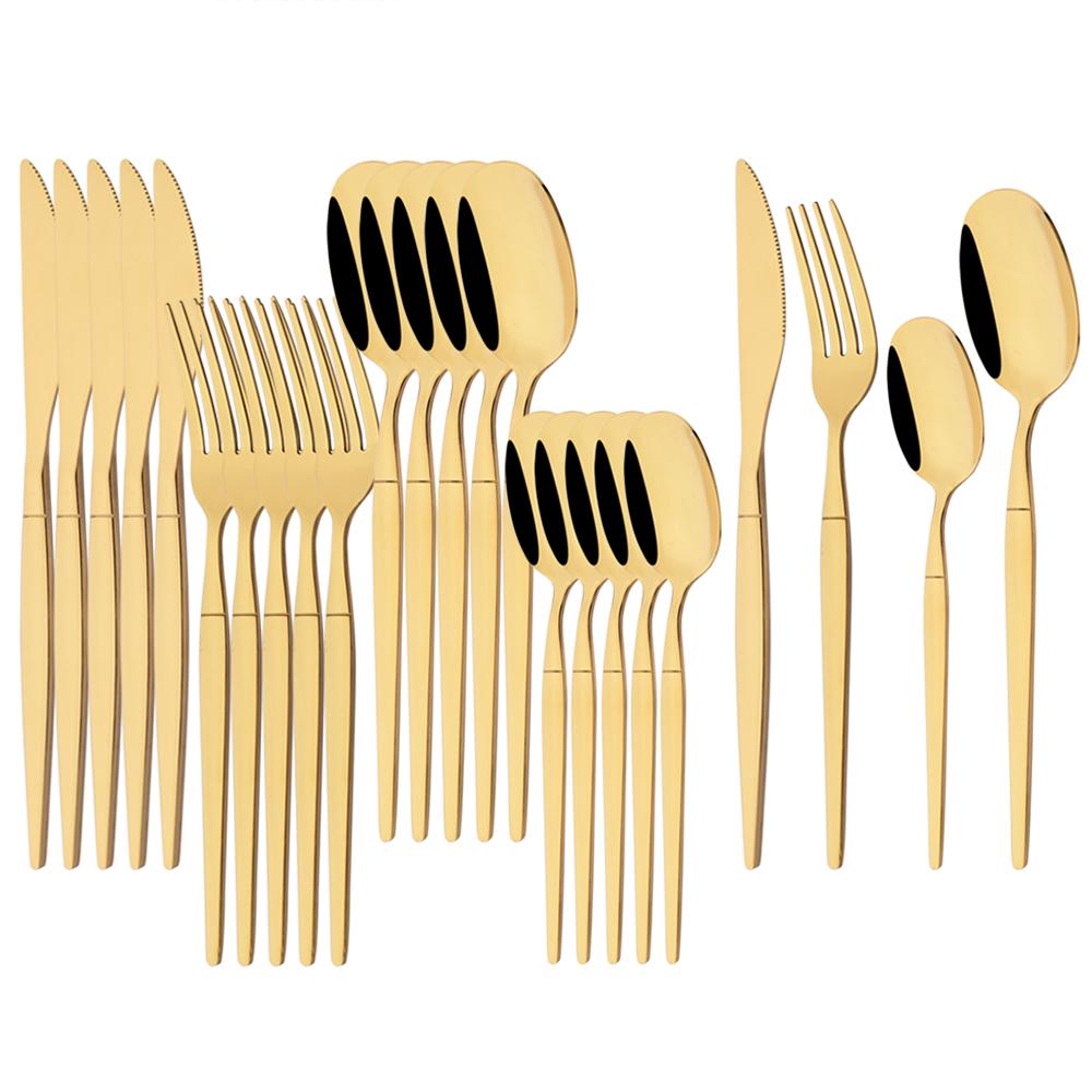 Набор столовой посуды из 24 предметов, черно-золотой, набор столовых приборов из нержавеющей стали, вилка, нож, кофейная ложка, столовая посуда, серебряные приборы, кухонный набор столовых приборов