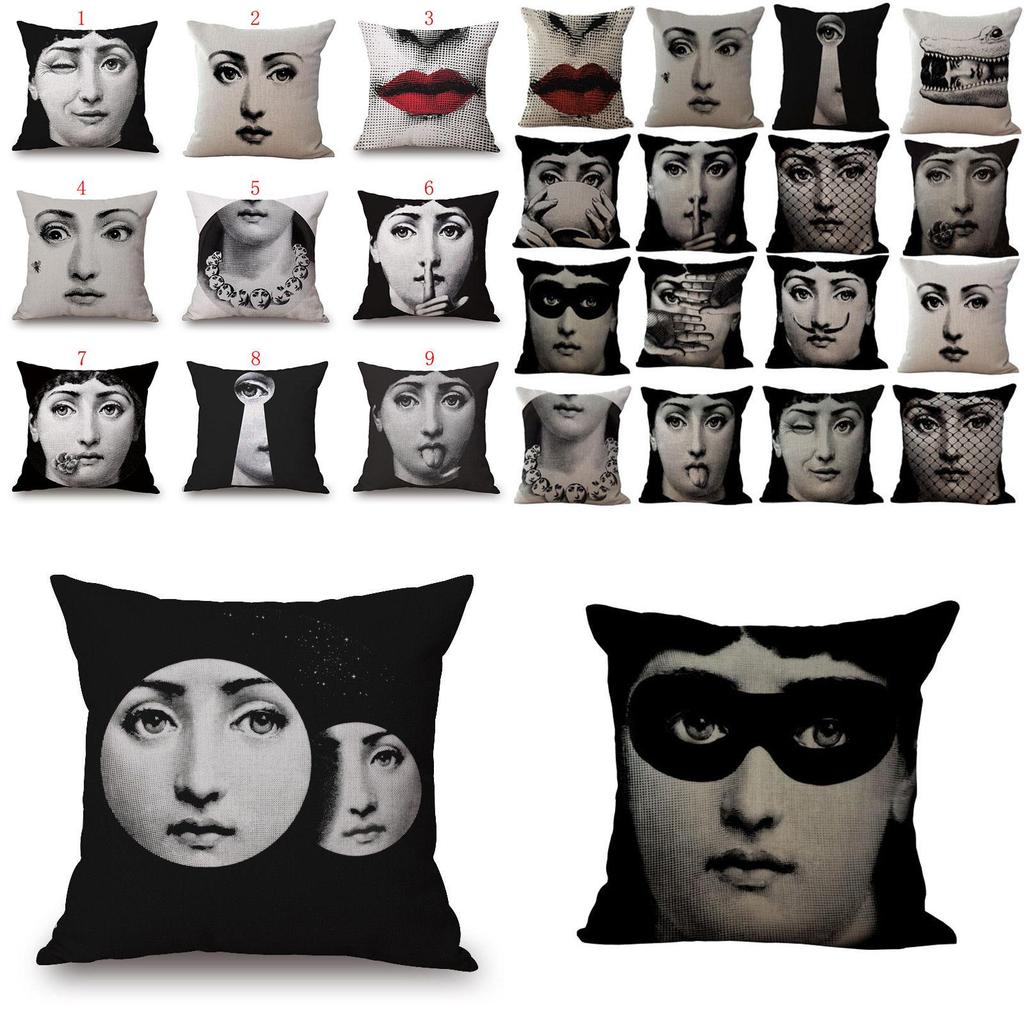 Льняная винтажная наволочка для декоративной подушки с лицом Пьеро Форназетти, на поясничную подушку, новая