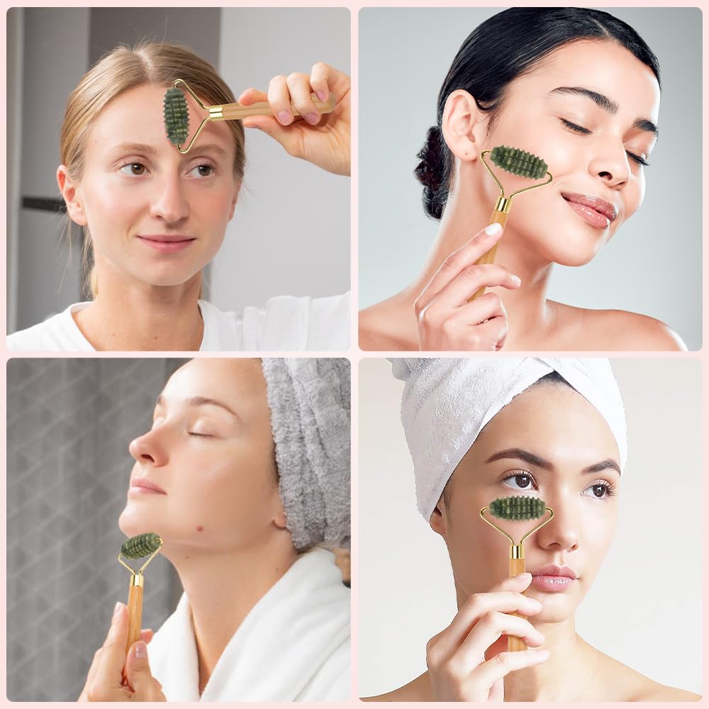 NEWGO Facial Massage Jade Natural for Neck Skin Facial Reduces Rejuvenates Skin Roller, Roller, Stone, Skin, Lift, Massage, Care, Puffiness, Unisex,