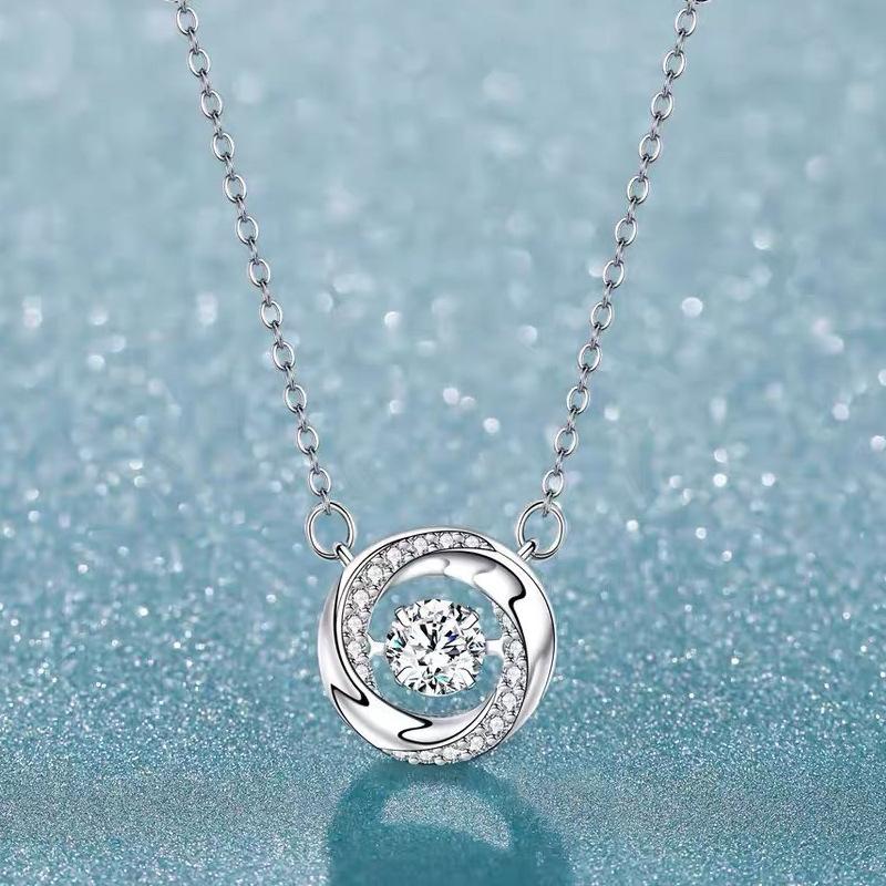 S925 pure silver three-second heart sterling silver necklace pendant niche high-end design flash diamond collarbone chain for girlfriend gift