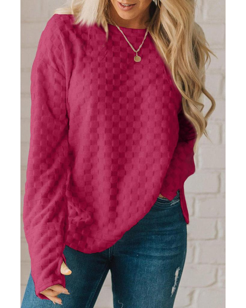 Azura Exchange Rose Red Solid Textured Thumbhole Sleeve Top