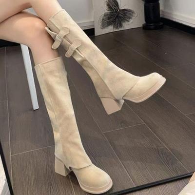 Ретро замшевый дизайн съемные двухсторонние ботинки на толстом каблуке детские новые летние ботинки-чулки толстый каблук