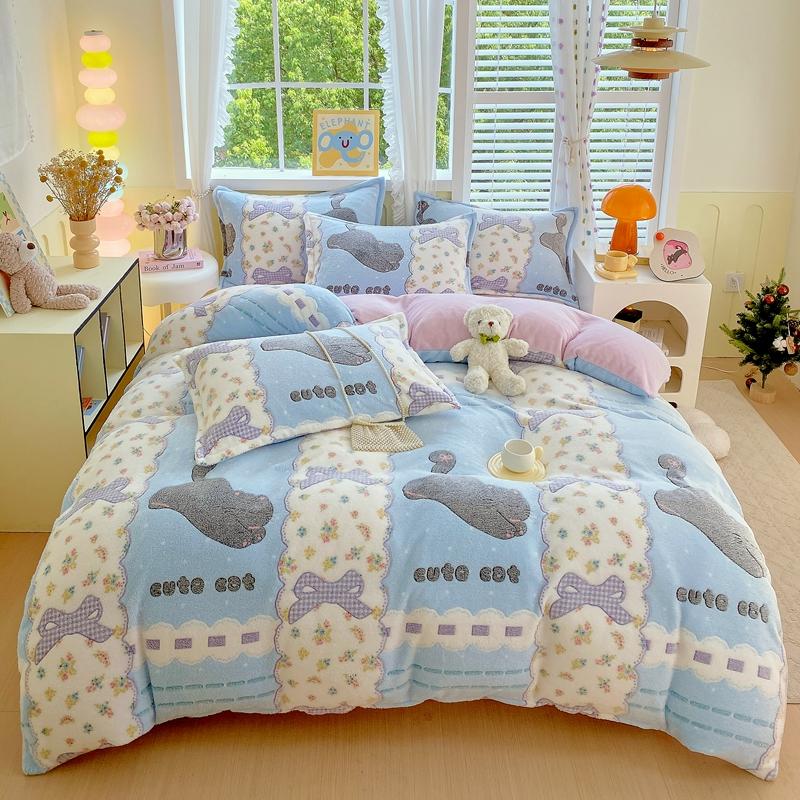 Pink Thick Fleece Flower Duvet Cover For Girls Winter Warm Flannel Quilt Cover 1Pc 150Cm Size Girls' Bedding Funda Nordica Cama