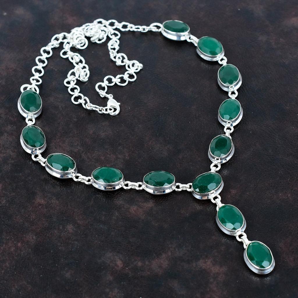Faceted Zambian Emerald Gemstone Necklace Elegant Jewelry 925 Sterling Silver Adjustable Chain Necklace Handmade Boho Necklace Wedding Gifts