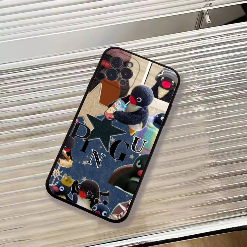Милый Чехол-Пингвин Пингу для Телефона iPhone 17, 16,15,14,13,12,11 Plus,Pro Max, Других Мягкий Черный Чехол