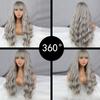 MISS WIG Grey Wig Long Wavy Wig with Bangs Synthetic Fiber Long Water Wave Wig for Women Daily Wear