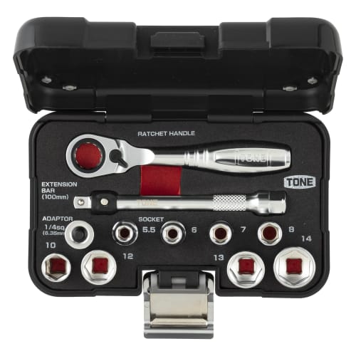TONE Socket Wrench Set N-S1183SSP, 6.35mm (1/4") Drive, Black, 11 Pieces