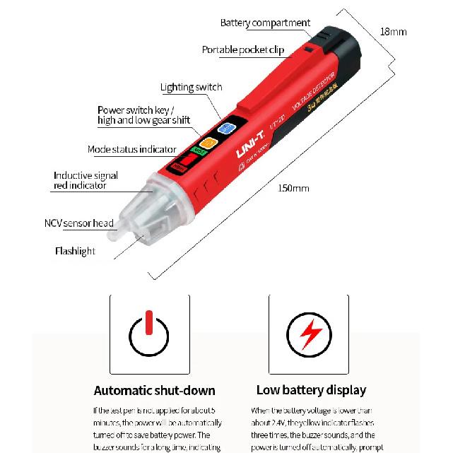 UNI-T Non-Contact Voltage Detector Pen, High-Low Dual Mode 1000V Portable Electric Volt Tester Pencil for Home & Electrician Use