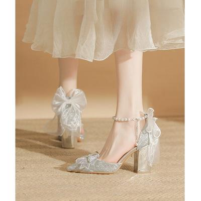 Французские свадебные туфли свадебное платье для двоих надевают толстые каблуки не устают ноги в сказочном стиле серебряные красивые высокие каблуки для взрослых церемония