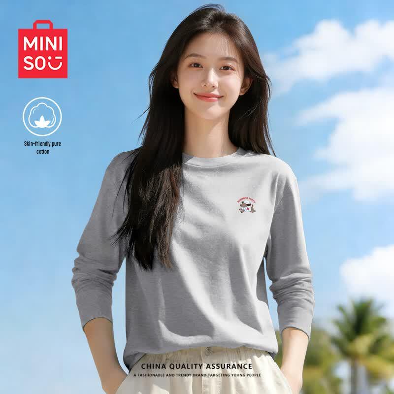 MINISO Женская свободная хлопковая футболка с длинным рукавом