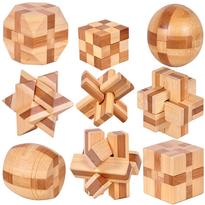 Бамбуковые деревянные пазлы Игры Burr Puzzles Jigsaw Lock 3D Логические головоломки ручной работы Интеллектуальные
