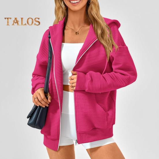 Осень-зима Женское пальто с капюшоном, застегивающееся на молнию, с капюшоном, длинными рукавами, однотонными карманами, утолщенная спортивная куртка, свободная повседневная одежда, школьное пальто