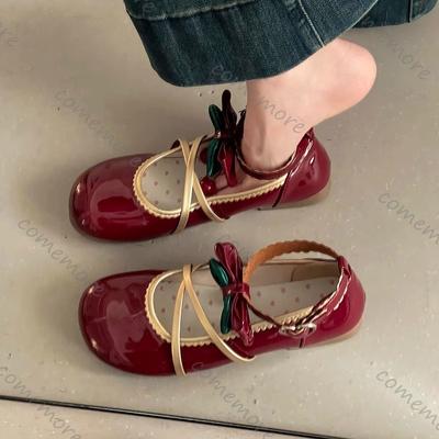 Празднуйте Туфли Мэри Джейн с круглым носком и открытым верхом Женские Летние Новые Цветные Блоки с Бантом-бабочкой Мягкая Подошва Ремешок на щиколотке Плоская подошва