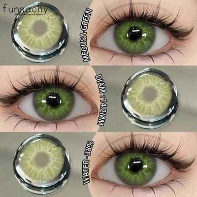 FUNSACHY 1 пара новых цветных контактных линз, годовые зеленые линзы, мягкие модные цветные косметические средства, натуральная красота, зрачки, быстрая доставка