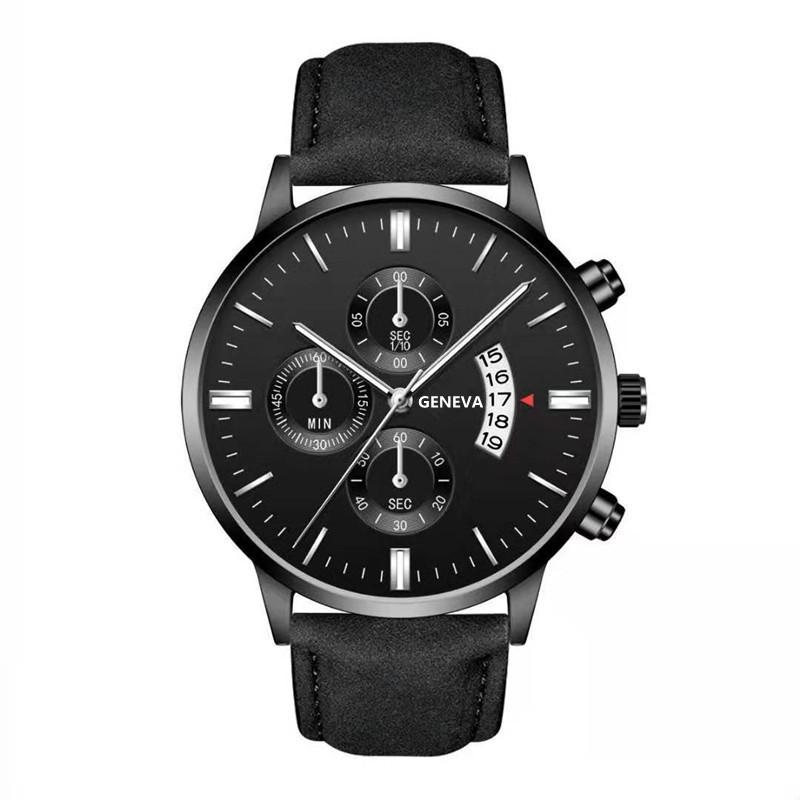 Men'S Fake Three-Eye Belt Calendar Casual Fashion Business Quartz Belt Watch One Piece Delivery