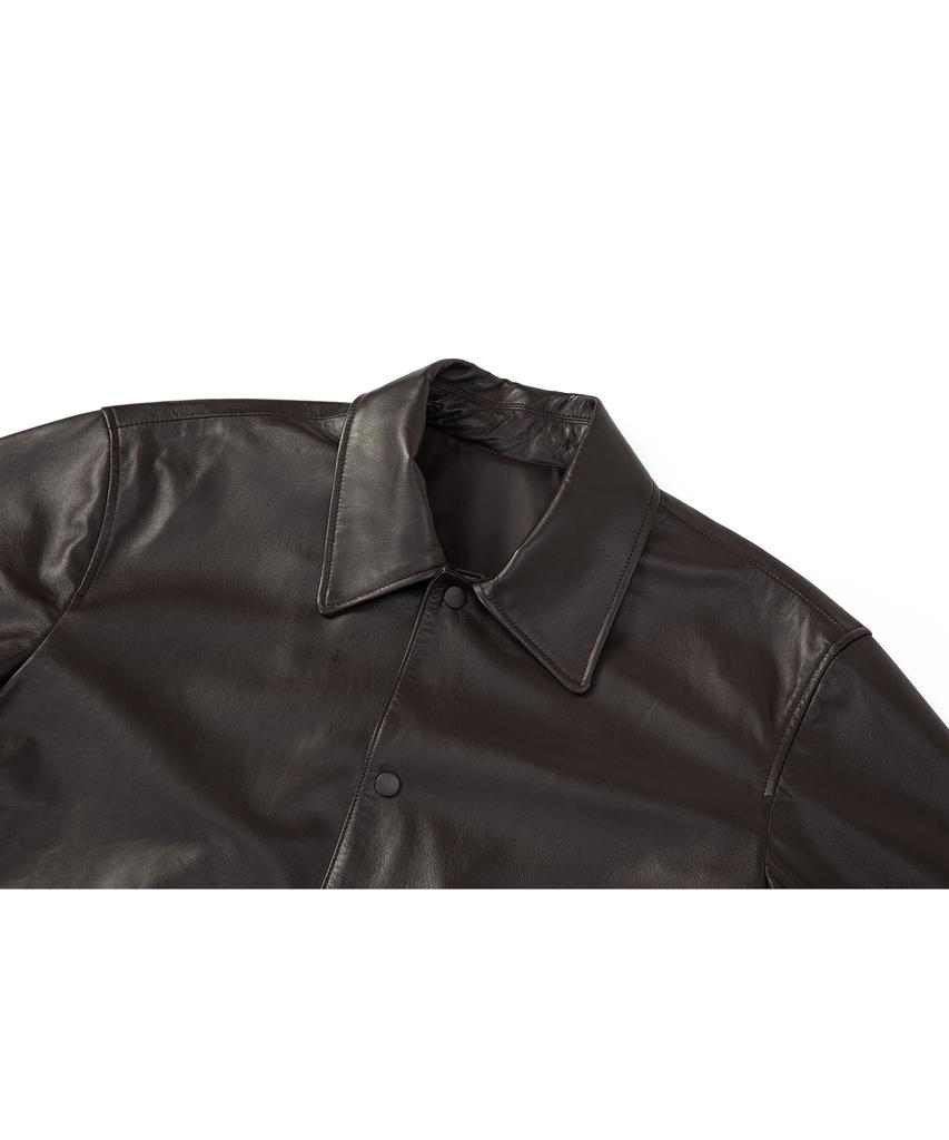 Bttb Real Leather Midi Shirt Jacket (Dark Brown)