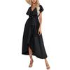 Women's Summer Ruffle V-neck Dress Casual Bohemian Style Slit Hem Beach Maxi Dress Dress