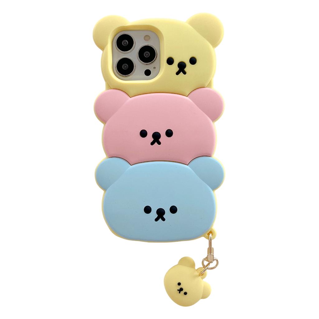 For iPhone 16 Pro Max Silicone Case Cute Three Bears Design Shockproof Phone Back Cover with Charm