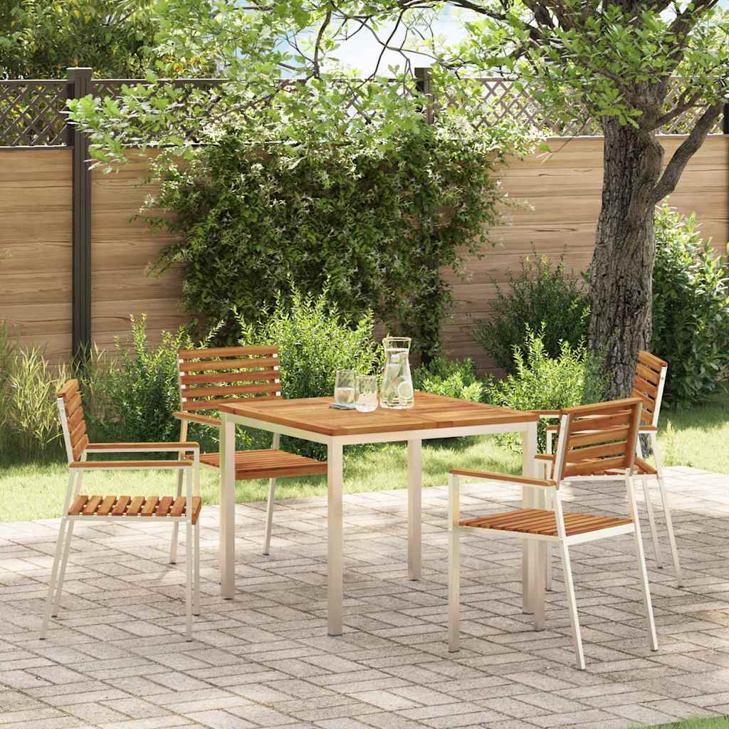 Dining Table 90 x 90 x 75 cm Solid Acacia Wood and Stainless Steel