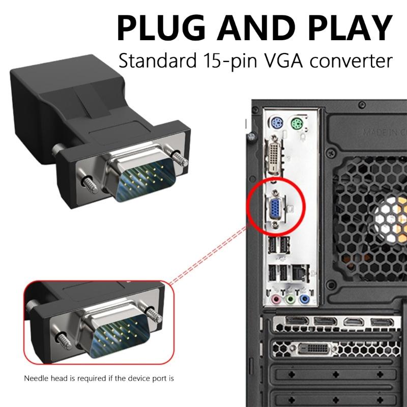 Конвертер VGA в Ethernet, Чистый сигнал, Прочность из АБС-пластика, Удлинитель VGA в адаптер RJ45 для видеосетей