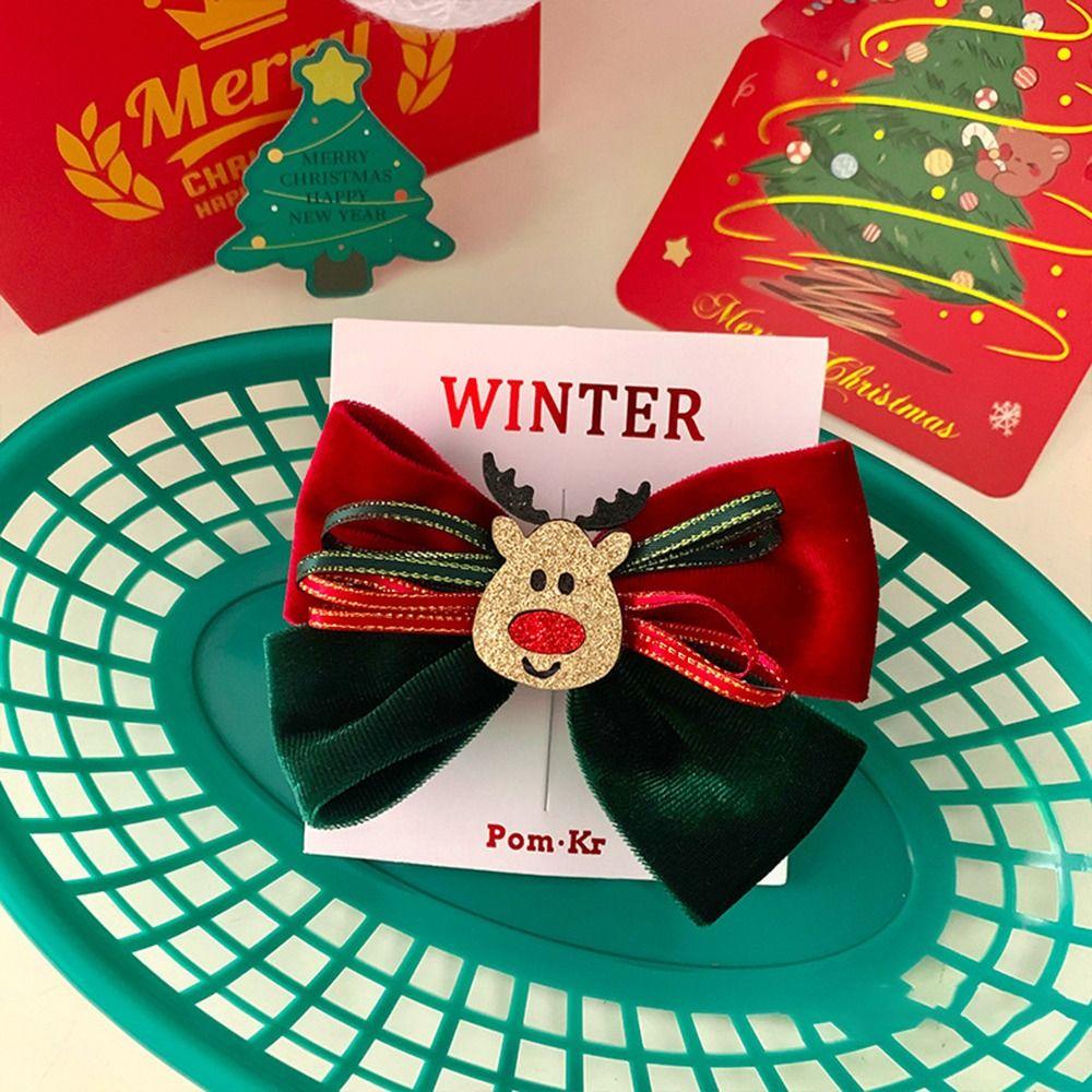 Cute Christmas Accessories Exquisite Bow Ribbon Barrettes Bow Christmas Deer Hairpin  Children