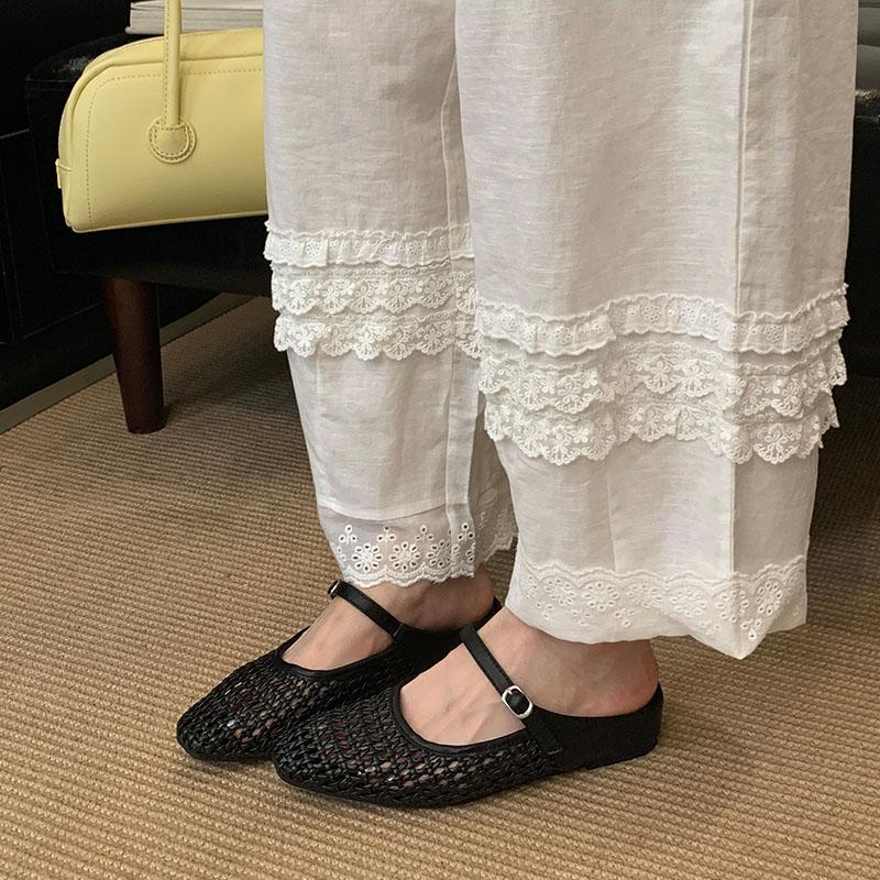 Fashion Fashion Weave Ladies Flats Mary Janes Shoes Summer Spring Casual Female Buckle Footwear Women Flats Slides Shoes Mules