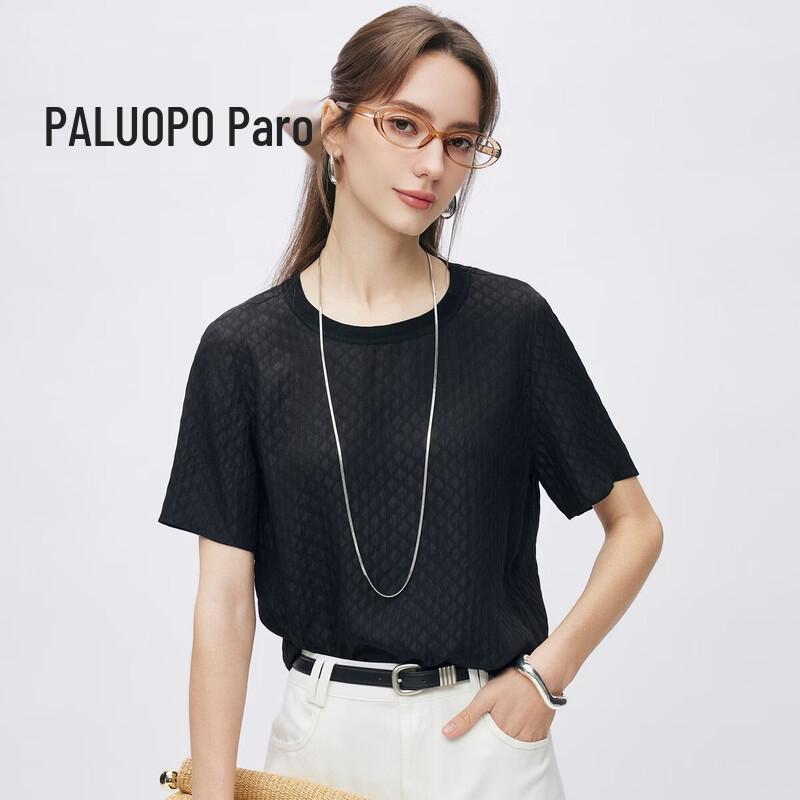 Женская футболка PALUOPO из 100% шелка-туссанти с клетчатым узором Guanle Crepe, с круглым вырезом