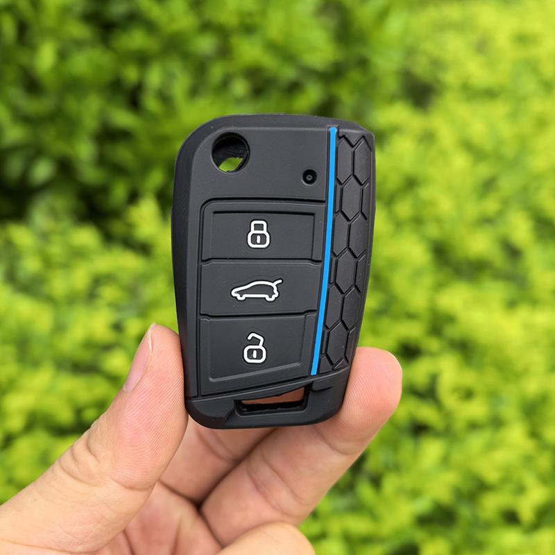 rmwpf7 Car Silicone Key Case Cover for VW Volkswagen Golf 7 MK7 Tiguan MK2 T-roc T-cross Skoda Octavia Kodiaq Karoq Seat Ateca Leon Fob