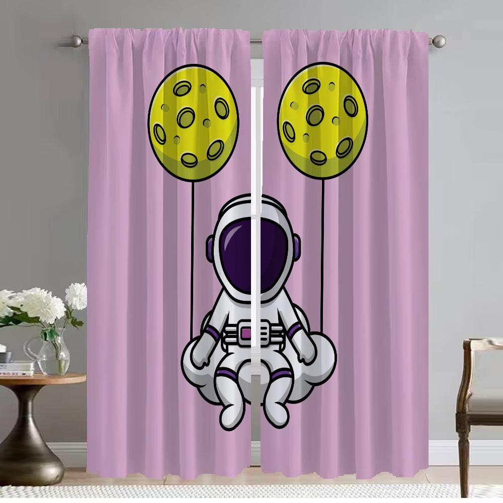 Modern Living Room Curtains 2 Pieces Astronaut Cartoon Home Interior Curtains for Camera Shades Partition Tulle for Bedroom