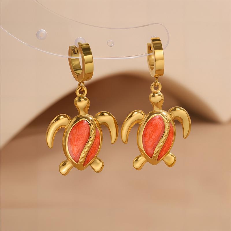 Эмалированные серьги-подвески в морском стиле с морской черепахой - Женские из нержавеющей стали, роскошные