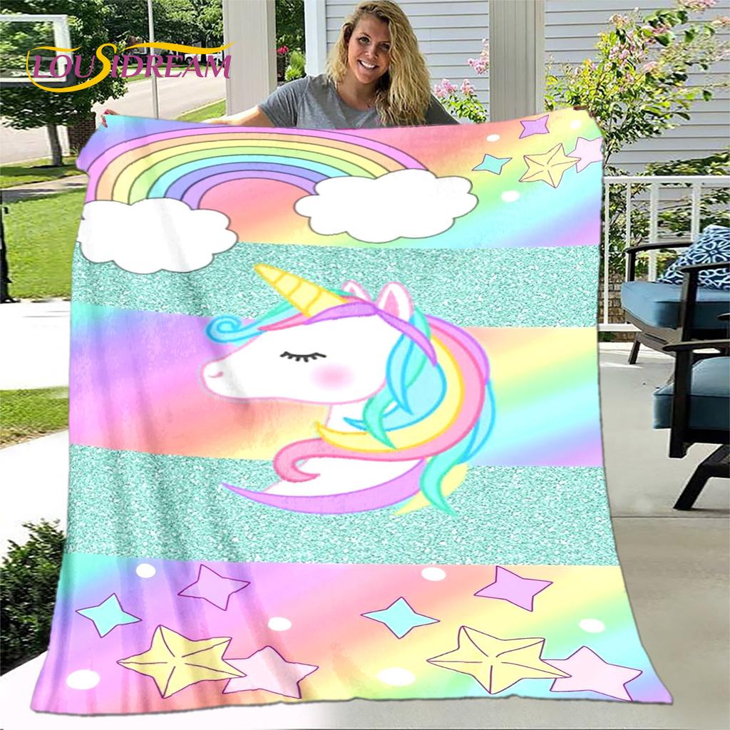 Cartoon Cute Unicorn Blanket,Flannel Blanket Throw Blanket,Children's Warm Blanket for Living Room Bedroom Beds Sofa Travel Gift