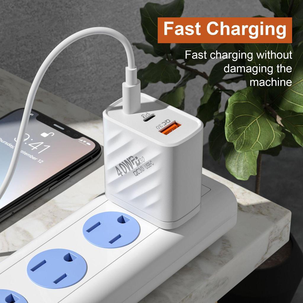 Быстрое зарядное устройство Dual PD мощностью 40 Вт для Apple, Xiaomi, Huawei с портами Type-C и USB 2.4A