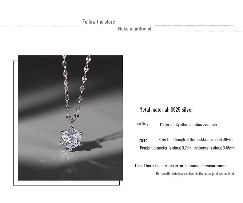 S925 Sterling Silver Necklace with Moissanite Six-Claw Pendant – Elegant, Versatile Light Luxury Clavicle Chain